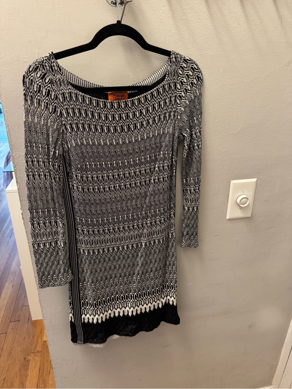 Missoni Black and White Patterned Long Sleeve Knit Dress